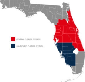 roofing company florida - service area map
